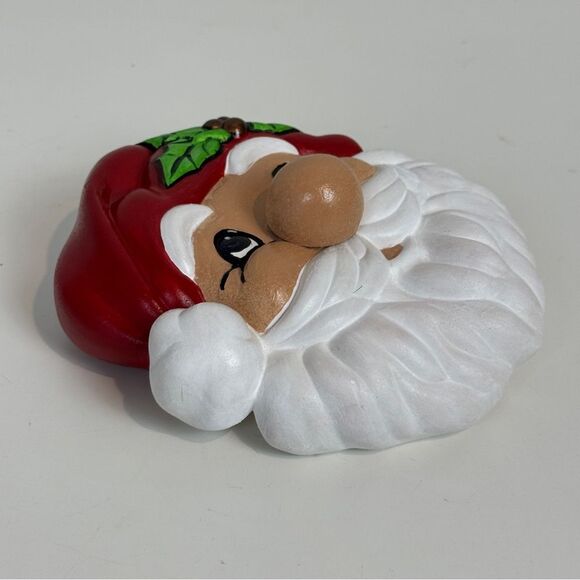 Handpainted Ceramic Santa Face Christmas Decor Wall Hanging - Picture 2 of 8